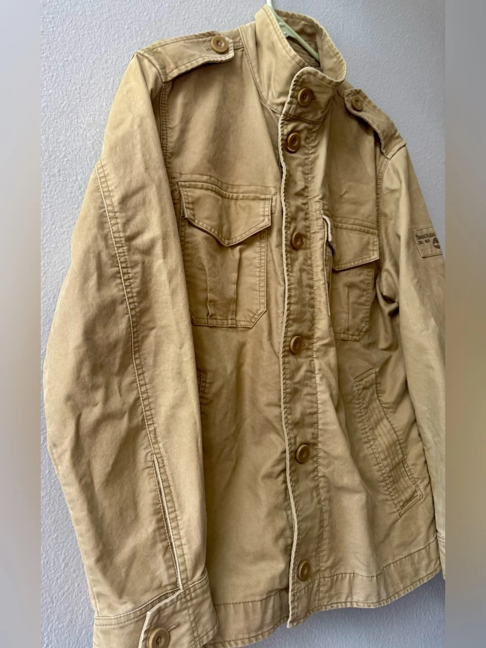 Timberland Khaki 100% Cotton Military Field Nehru Collar Jacket Mens M